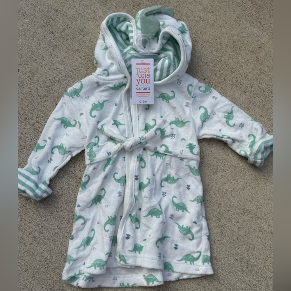 Carter's White and Green Dinosaur Kids Robe
